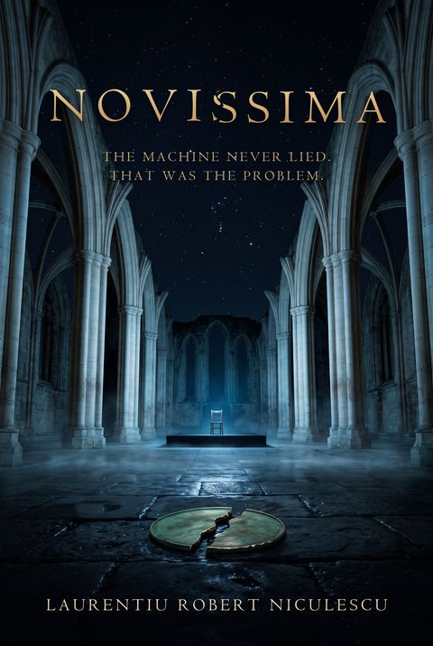Cover of Novissima, a novel by Laurentiu Robert Niculescu. The machine never lied. That was the problem.